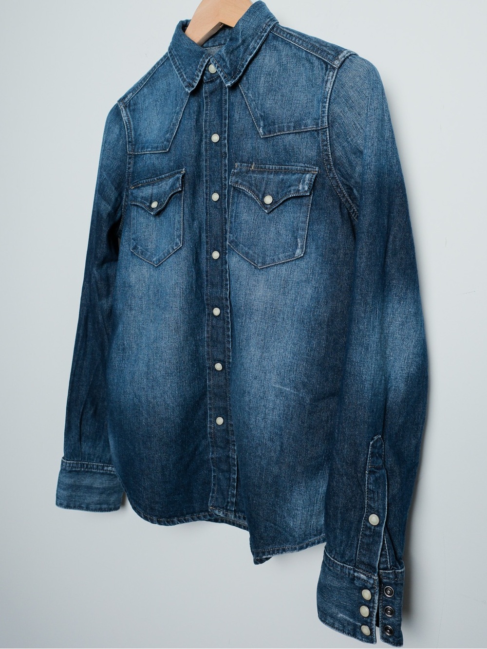 Final! Ralph Lauren RRL Style Western Denim Snap Shirt Mother of Pearl NWOT - Picture 3 of 13